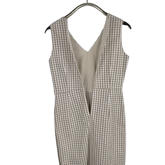J. MCLAUGHLIN PAULSON V-NECK GINGHAM CUBAN SAND WHITE BUTTON SIDE SHEATH DRESS - Picture 8 of 15